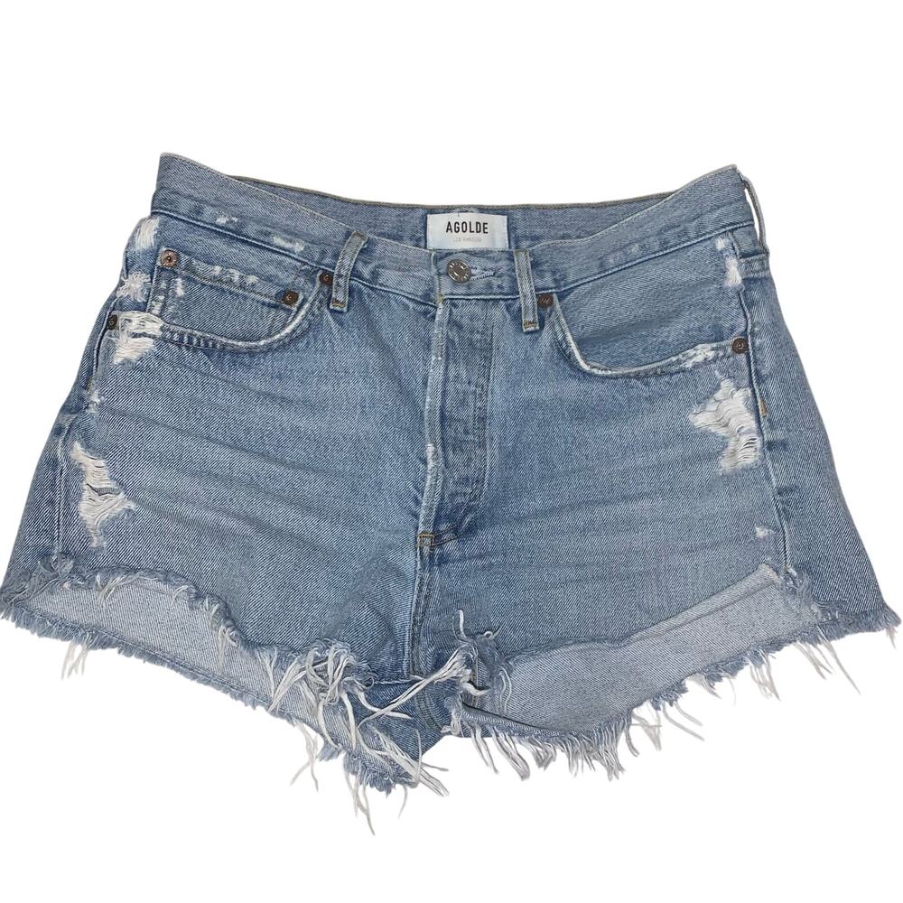AGOLDE Light Blue Mid-Rise Cutoff Denim Shorts Size 26